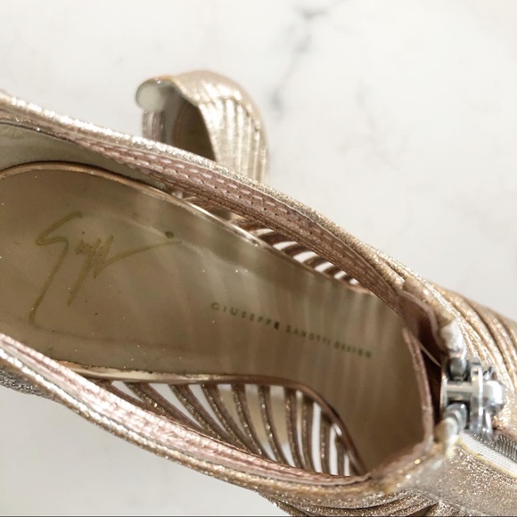 GIUSEPPE ZANOTTI Rose Gold Glitter Caged Heels - Picture 8 of 9